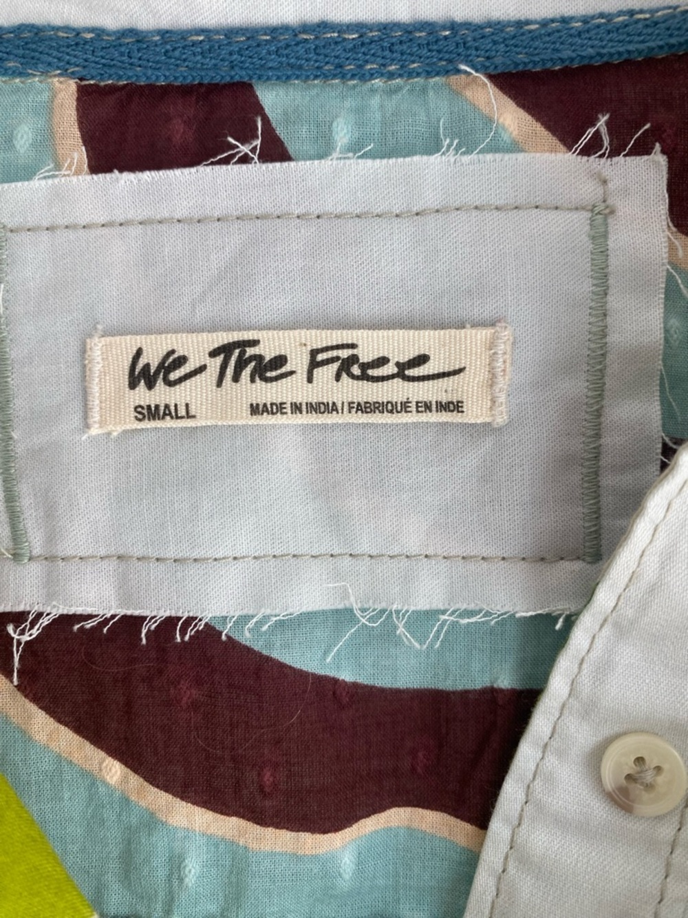 We The Free Multicolor Wavy Stripe Button-Up - Teal, Green, Brown, Textured Dots - Picture 5 of 7